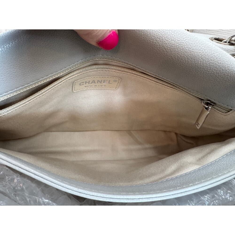 Chanel Single Flap Accordion - Light Gray with Silver Hardware - Picture 11 of 13